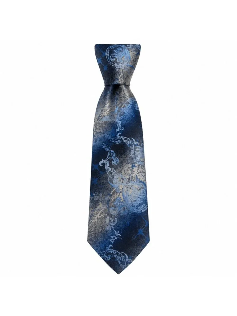 Van Heusen Men’s Blue Gray Floral Paisley Silk Blend Neck Tie Elegant Jacquard